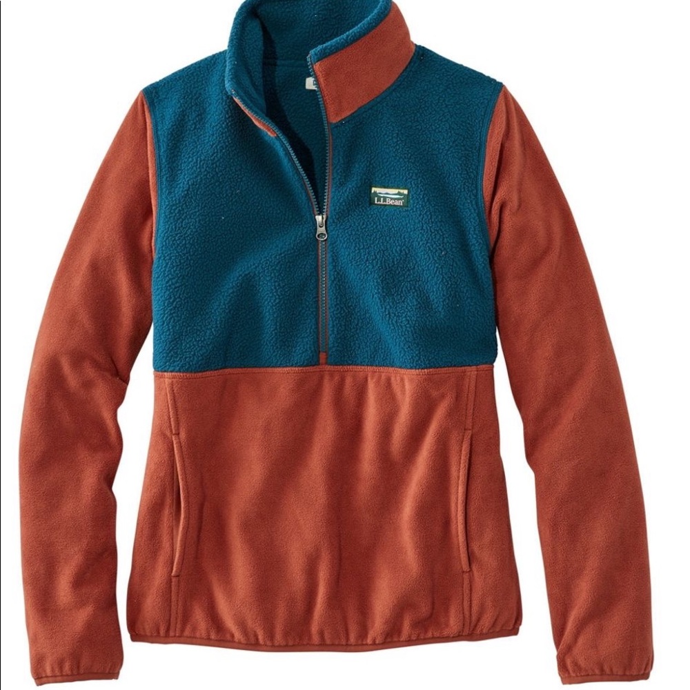 L.L. Bean Katahdin Fleece Pullover Burnt Orange Teal